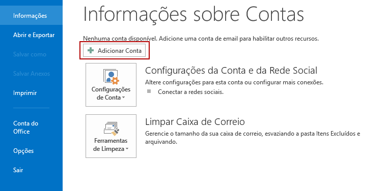 Clique em Adicionar Conta