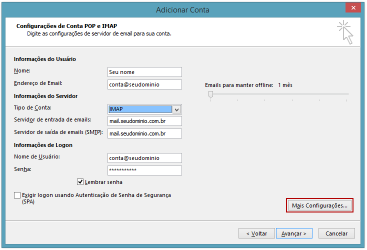 Informe os dados do servidor